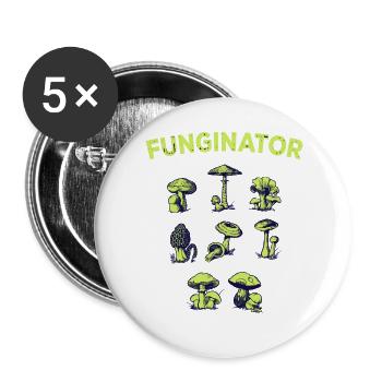 Funginator Pilzarten Pilzesammler Pilz Pilzsammler - Buttons groß 56 mm (5er Pack) - Weiß - Vorne