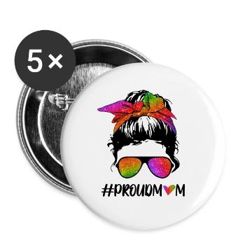 Proud Mom Hashtag - Buttons groß 56 mm (5er Pack) - Weiß - Vorne