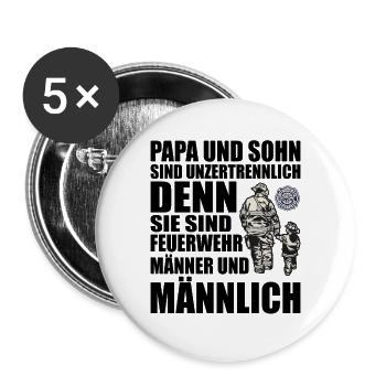 Feuerwehr Papa - Buttons groß 56 mm (5er Pack) - Weiß - Vorne