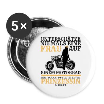 Prinzessin Motorrad - Buttons groß 56 mm (5er Pack) - Weiß - Vorne