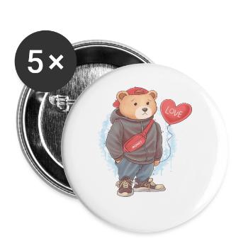 Mignon ours en peluche amour garçon garçon blottir animal - Lot de 5 grands badges (56 mm) - blanc - Devant