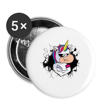 Einhorn Muskeln Power - Buttons groß 56 mm (5er Pack) - Weiß - Vorne