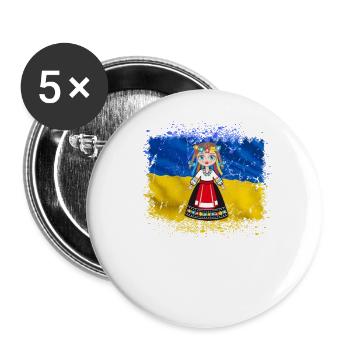 Girl in Ukrainian National Dress Ukraine Flag - Buttons large 2.2''/56 mm (5-pack) - white - Front