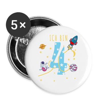 ich bin 4 Jahre Rekete Weltraum Space Astronaut - Buttons groß 56 mm (5er Pack) - Weiß - Vorne