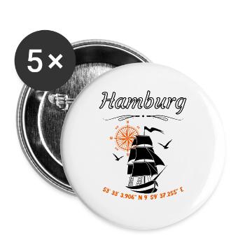 Hamburg Segelschiff Kompassrose Hansestadt - Buttons groß 56 mm (5er Pack) - Weiß - Vorne