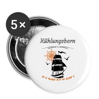 Kühlungsborn Segelschiff Kompassrose Ostsee - Buttons groß 56 mm (5er Pack) - Weiß - Vorne