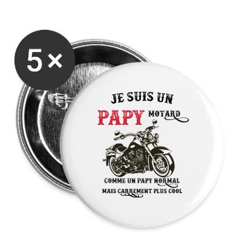 je suis un papy motard comme un papy normal - Lot de 5 grands badges (56 mm) - blanc - Devant