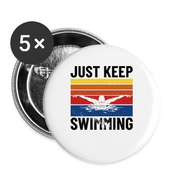 SCHWIMMEN / SCHWIMMER just keep swimming - Buttons groß 56 mm (5er Pack) - Weiß - Vorne
