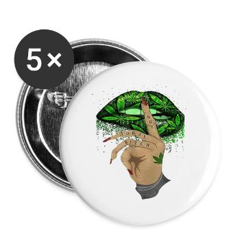 Cannabis Hanf THC 420 - Buttons groß 56 mm (5er Pack) - Weiß - Vorne