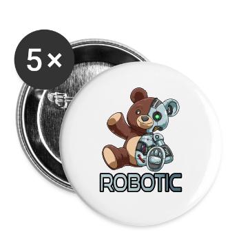 Lustiges Bär Roboter Robotic Kuscheln Cyborg - Buttons groß 56 mm (5er Pack) - Weiß - Vorne