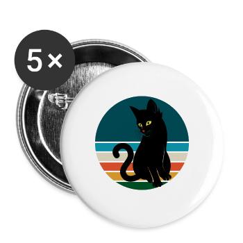 Black Cat Sitting Retro Sunset - Buttons large 2.2''/56 mm (5-pack) - white - Front