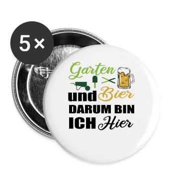 Garten und Bier - Buttons groß 56 mm (5er Pack) - Weiß - Vorne