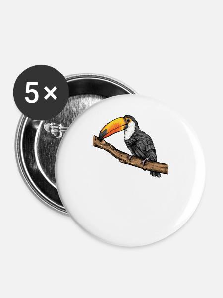 Tukan Costa Rica Tucan Tropen Vogel Karibik Motiv - Buttons groß 56 mm (5er Pack) - Weiß