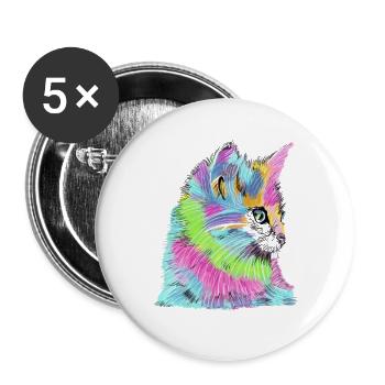 Cat colorful - Buttons large 2.2''/56 mm (5-pack) - white - Front