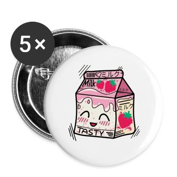 Kawaii Erdbeermilch - Buttons groß 56 mm (5er Pack) - Weiß - Vorne