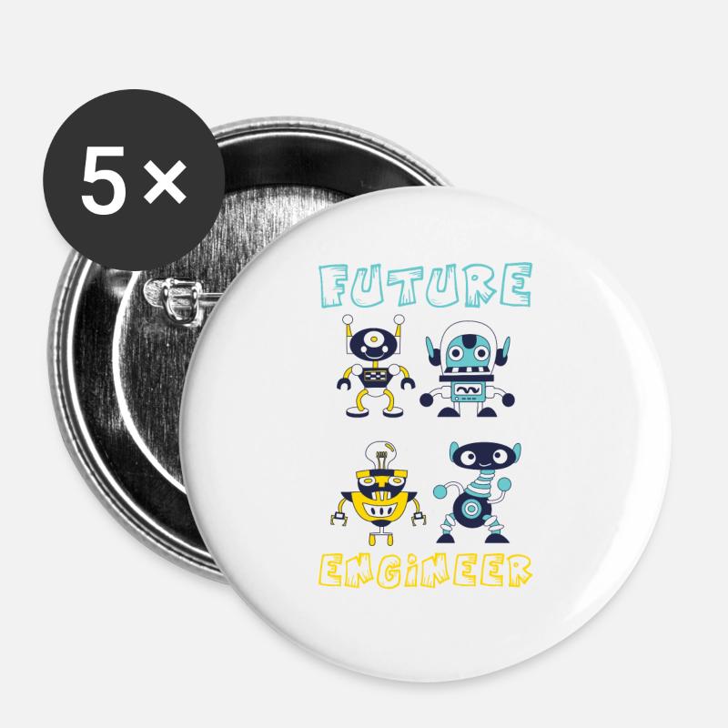 Future Robotics Engineer Kids Robot - Confezione da 5 spille grandi (56 mm) - bianco