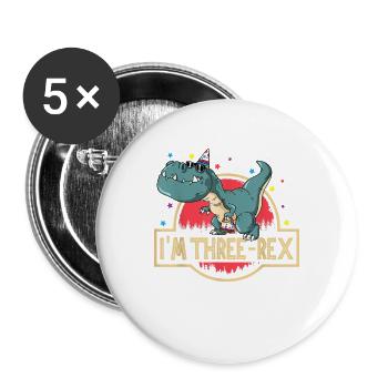 3rd Birthday Happy Birthday Dino T Rex Three Rex - Buttons large 2.2''/56 mm (5-pack) - white - Front