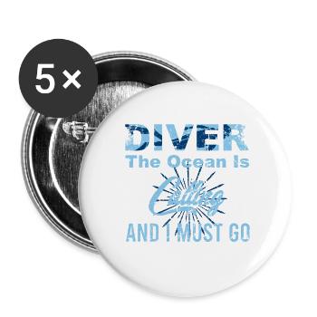 Diver Motivation Design für Wassersportfans - Buttons groß 56 mm (5er Pack) - Weiß - Vorne