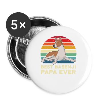 Beste Basenji Papa Ever Sonnenuntergang Shirt Retro Basenji - Buttons groß 56 mm (5er Pack) - Weiß - Vorne