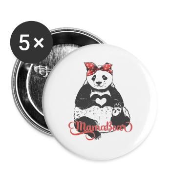"MamaBear" Panda with Red Bandana and Hand Heart - Buttons large 2.2''/56 mm (5-pack) - white - Front