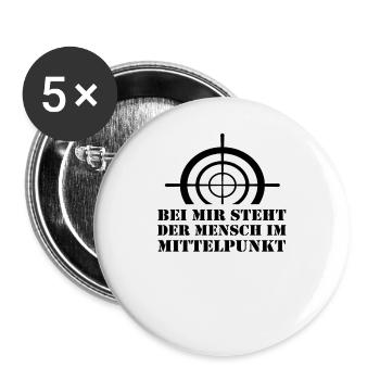 Bei mir steht der Mensch im Mittelpunkt Lustig - Buttons groß 56 mm (5er Pack) - Weiß - Vorne