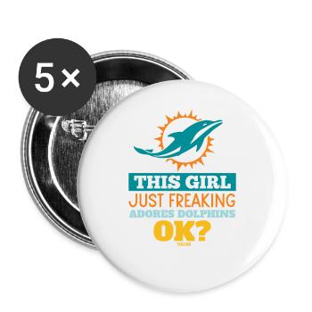 Fille aime les dauphins - Lot de 5 grands badges (56 mm) - blanc - Devant