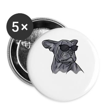 Französische Bulldogge Mit Sonnenbrille Nö Einfach - Buttons groß 56 mm (5er Pack) - Weiß - Vorne