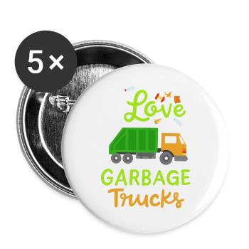 Garbage Truck Garbage Day - Buttons large 2.2''/56 mm (5-pack) - white - Front