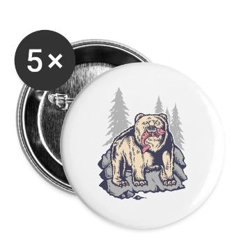Grizzly Ours saumon forêt - Lot de 5 grands badges (56 mm) - blanc - Devant