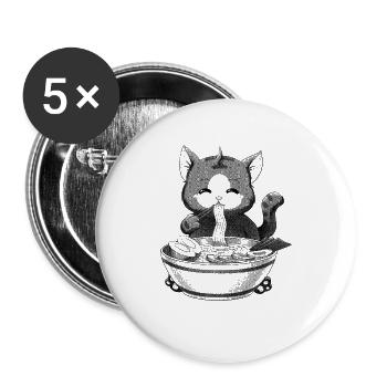 Ramen Cat Japanese Kawaii Anime Money Effect - Buttons large 2.2''/56 mm (5-pack) - white - Front