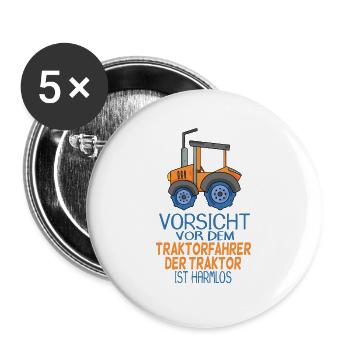 Trecker Traktorfahrer Geschenk - Buttons groß 56 mm (5er Pack) - Weiß - Vorne