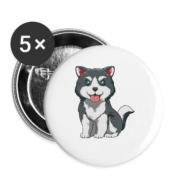 Husky chiot - Lot de 5 grands badges (56 mm) - blanc - Devant