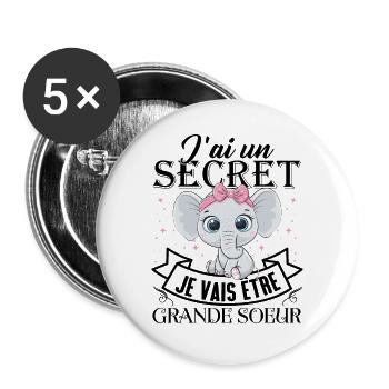 Je Vais Être Grande Soeur Future Soeur Annonce - Lot de 5 grands badges (56 mm) - blanc - Devant