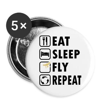 Eat Sleep Fly Repeat - Lot de 5 grands badges (56 mm) - blanc - Devant