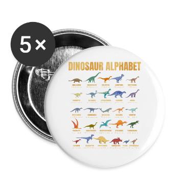Dinosaur Alphabet - Types Of Dinosaurs - Dino - Lot de 5 grands badges (56 mm) - blanc - Devant