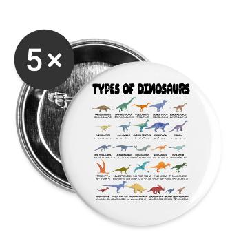 Types Of Dinosaurs Dino Identification - Cute - Lot de 5 grands badges (56 mm) - blanc - Devant