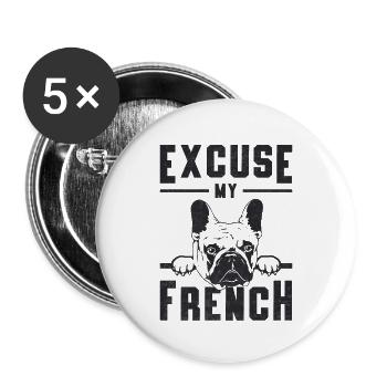 Bouledogue française Chiens Vintage Idée cadeau - Lot de 5 grands badges (56 mm) - blanc - Devant