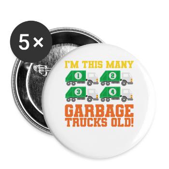 Camion à ordures du 4e anniversaire - Lot de 5 grands badges (56 mm) - blanc - Devant