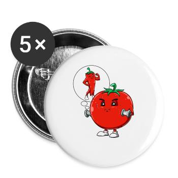 Lustige Fitness Tomate Chili Abnehmen - Buttons groß 56 mm (5er Pack) - Weiß - Vorne