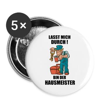 Hausmeister Spruch Geschenk - Buttons groß 56 mm (5er Pack) - Weiß - Vorne