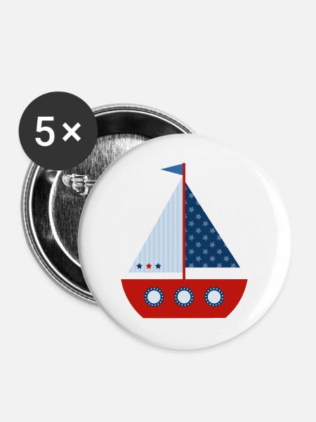 Segelboot - Buttons groß 56 mm (5er Pack) - Weiß
