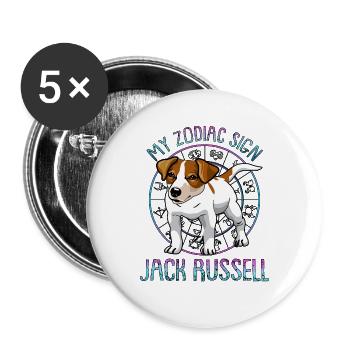 Signe du zodiaque Jack Russell - Lot de 5 grands badges (56 mm) - blanc - Devant