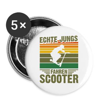 Scooter | Echte Jungs fahren Scooter Geschenk - Buttons groß 56 mm (5er Pack) - Weiß - Vorne