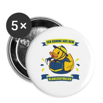 Blaulichtmilieu Retter Badeente - Blaulicht - Buttons groß 56 mm (5er Pack) - Weiß - Vorne