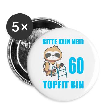 60. Geburtstag 60 Jahre Faultier Faultiere - Buttons groß 56 mm (5er Pack) - Weiß - Vorne