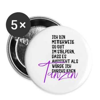 Tanzen - Buttons groß 56 mm (5er Pack) - Weiß - Vorne