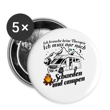 Camping Schweden - Buttons groß 56 mm (5er Pack) - Weiß - Vorne