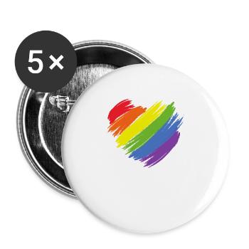 Arc-en-ciel coeur LGBT CSD Love - Lot de 5 grands badges (56 mm) - blanc - Devant