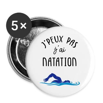 J'peux pas j'ai natation - Lot de 5 grands badges (56 mm) - blanc - Devant