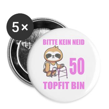 50. Geburtstag 50 Jahre Faultier Faultiere - Buttons groß 56 mm (5er Pack) - Weiß - Vorne